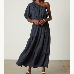 velvet gisele linen dress navy